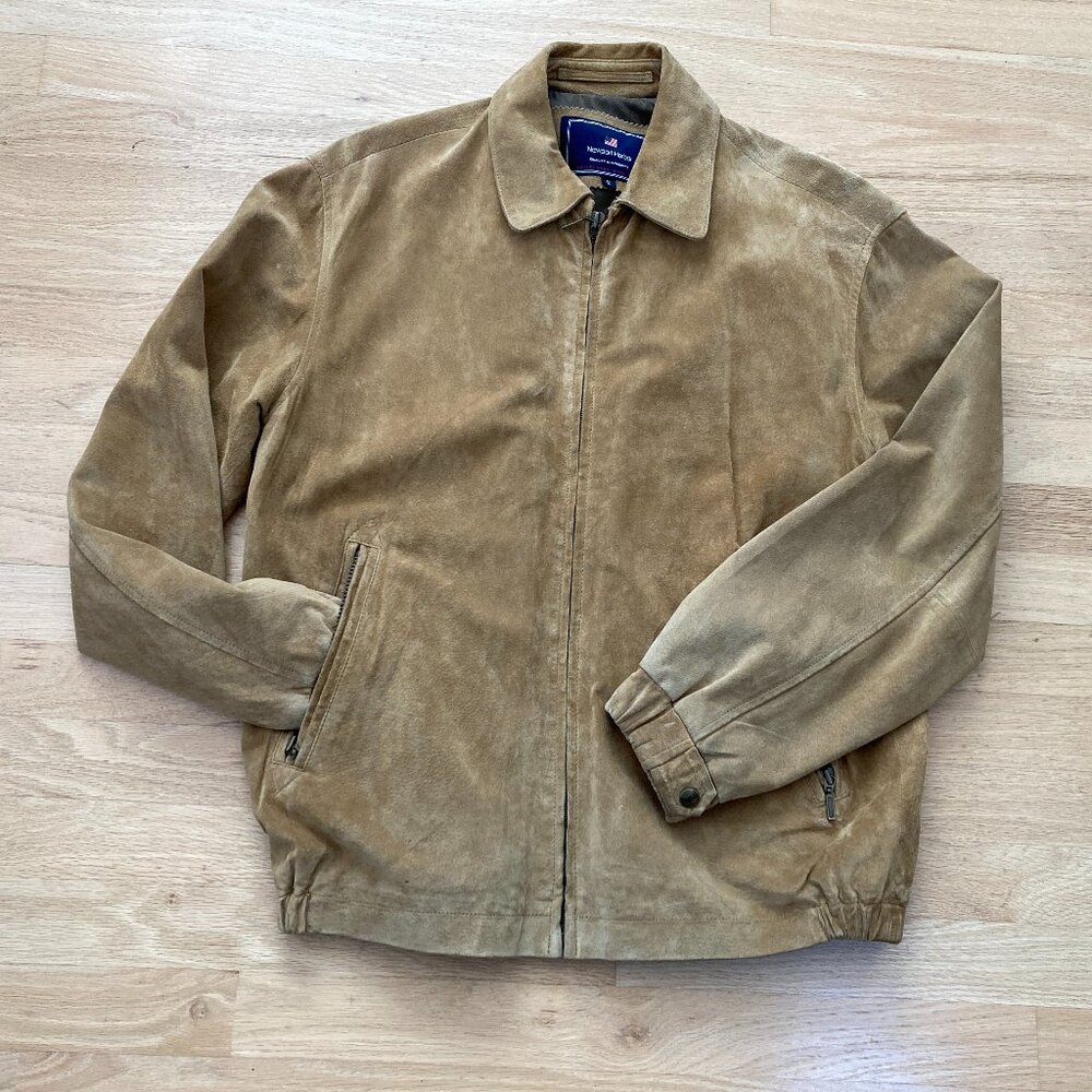 Newport Harbor Men's Suede Leather Jacket, Brown Color, Size S